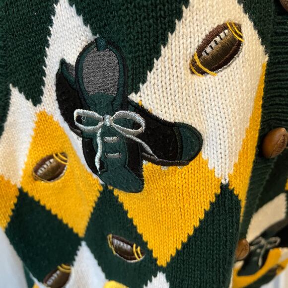 90s Christopher & Banks football sweater Vest Green Bay Packer green gold argyle - Picture 4 of 10